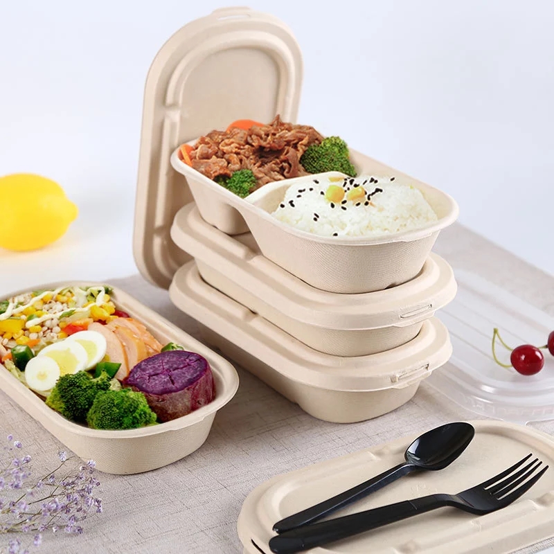 배달 스낵 포장 박스 사탕수수 찌꺼기 식품 포장 용기 투명 커버 사탕수수 용기 퇴비 가능